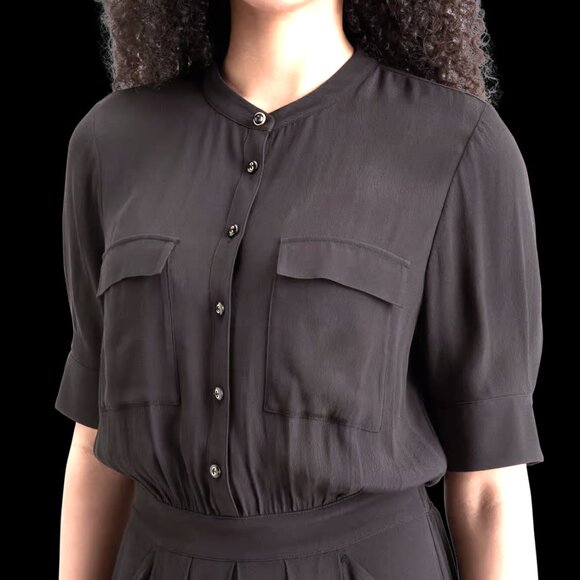 SCOTCH & SODA MAISON SCOTCH SIZE S SHORT SLEEVE V NECK NEHRU COLLAR MAXI DRESS - Picture 2 of 4